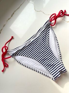 La Vie en Rose Striped Navy & White Tie-Side Bikini Bottom XS